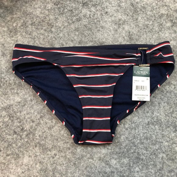 Lauren Ralph Lauren Bikini Bottom 6 Logo Hardware Hipster Patriotic Stripe Blue - Picture 1 of 10